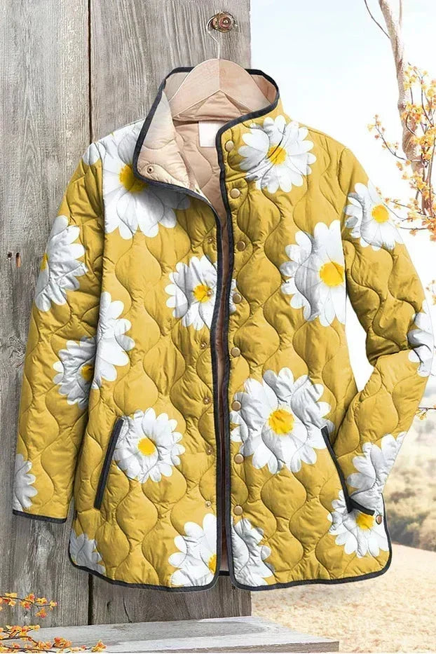 Milagros | Chaqueta acolchada amarilla con margaritas