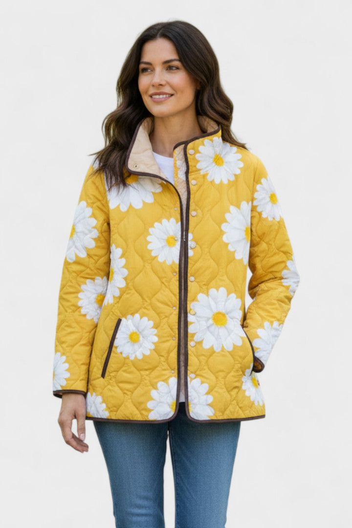 Milagros | Chaqueta acolchada amarilla con margaritas