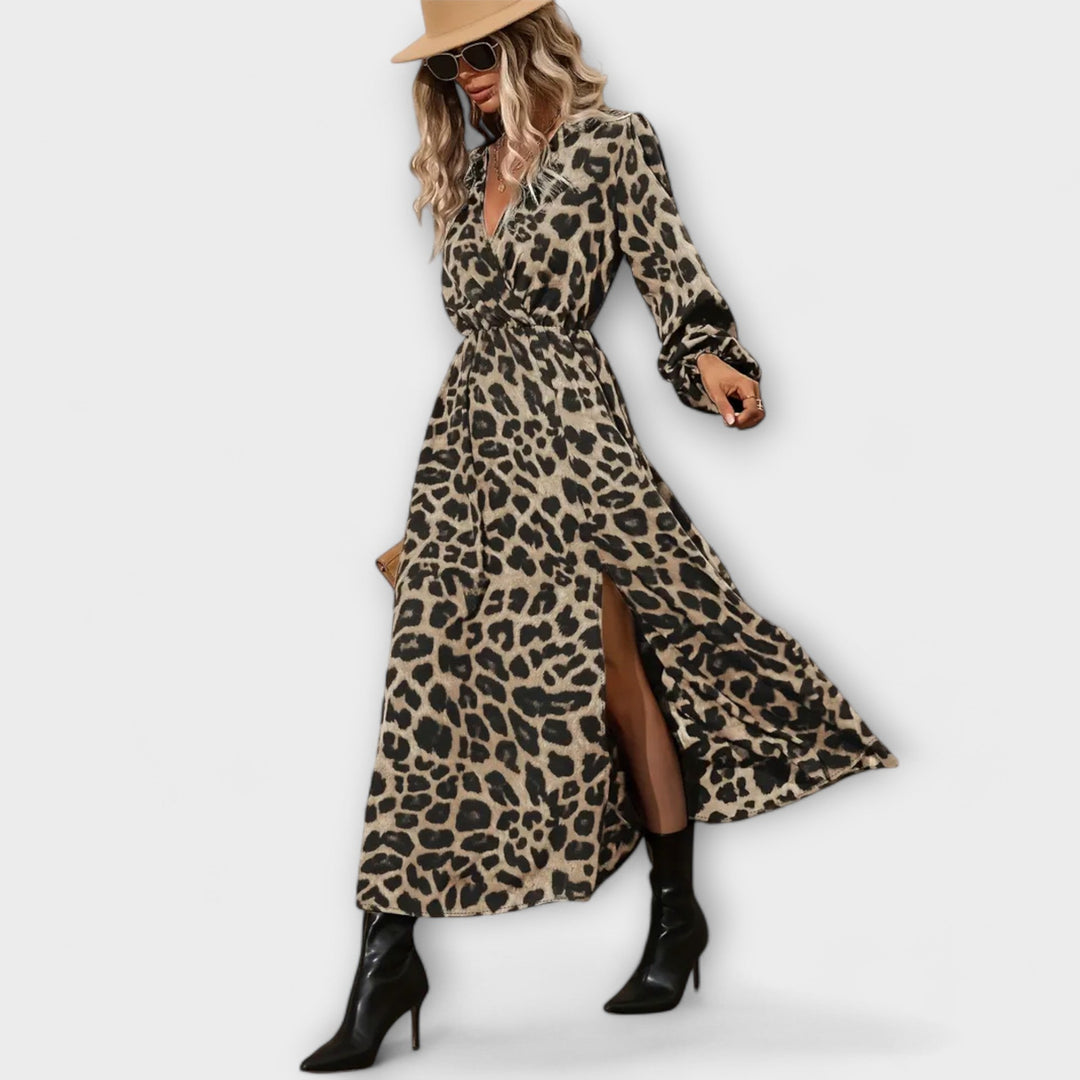 Carolina | Vestido maxi con estampado de leopardo