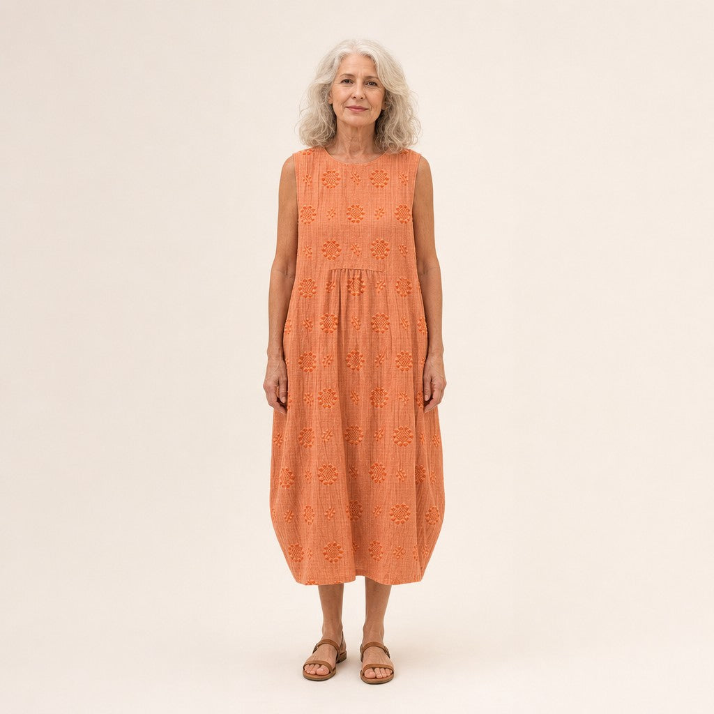 Flora | Vestido midi sin mangas en naranja albaricoque