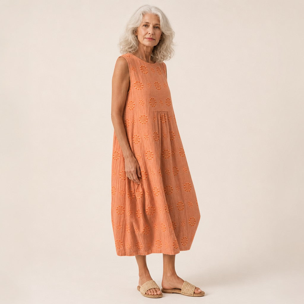Flora | Vestido midi sin mangas en naranja albaricoque