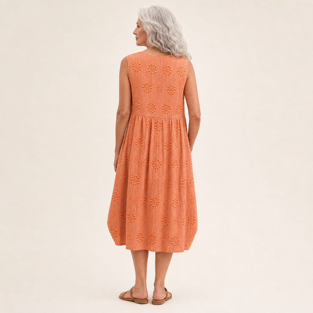 Flora | Vestido midi sin mangas en naranja albaricoque