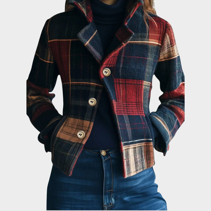 Nuria | Chaqueta de lana a cuadros con cuello alto