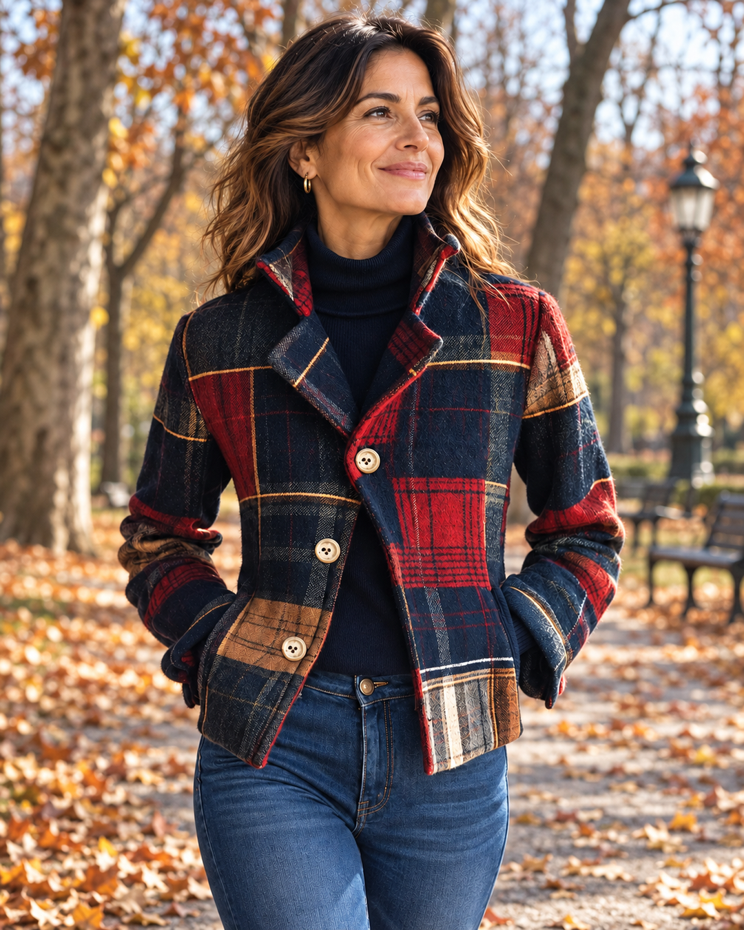 Nuria | Chaqueta de lana a cuadros con cuello alto