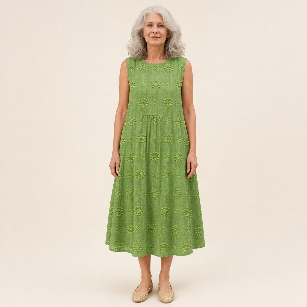 Esther | Vestido midi sin mangas en verde hoja