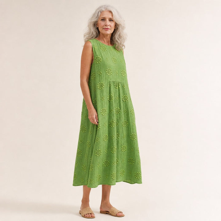 Esther | Vestido midi sin mangas en verde hoja