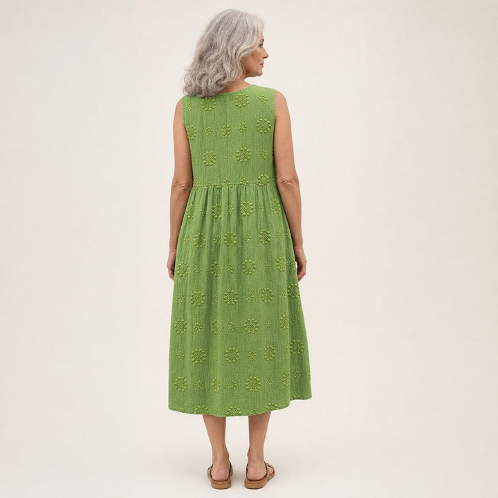 Esther | Vestido midi sin mangas en verde hoja