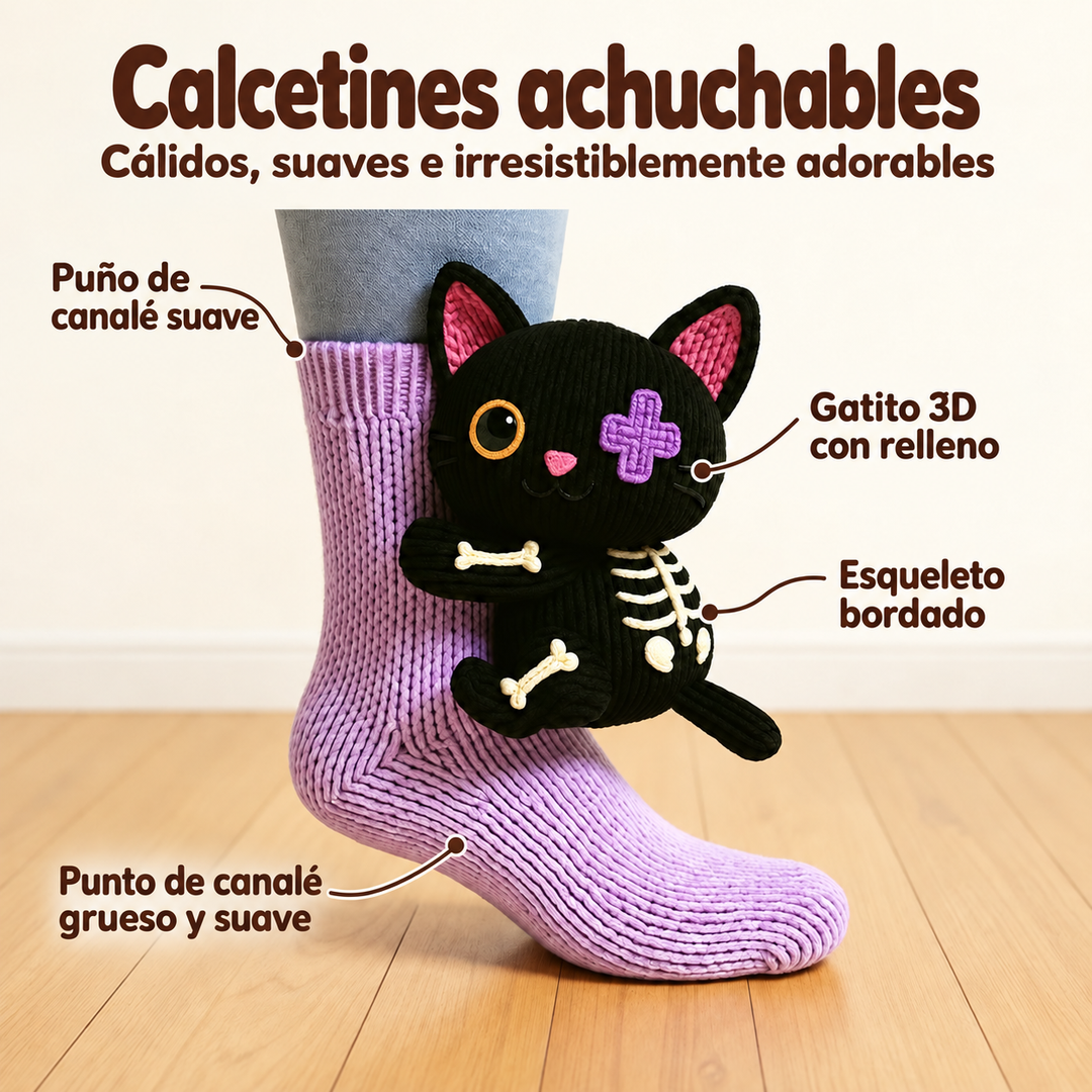 Paula | Calcetines con peluche de gato esqueleto