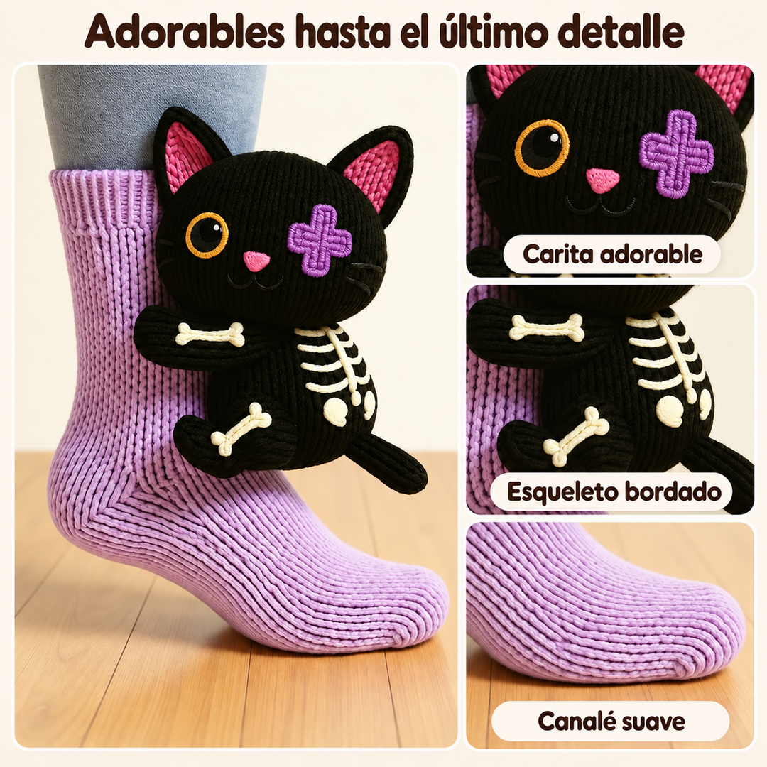 Paula | Calcetines con peluche de gato esqueleto