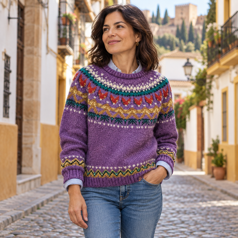 Lourdes | Jersey nórdico morado con canesú Fair Isle