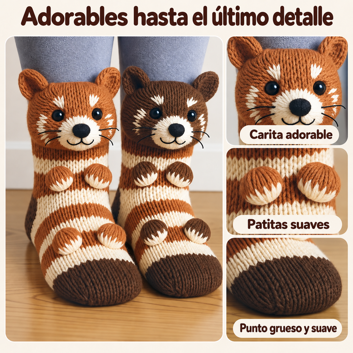 Rocío | Calcetines con peluche de panda rojo a rayas