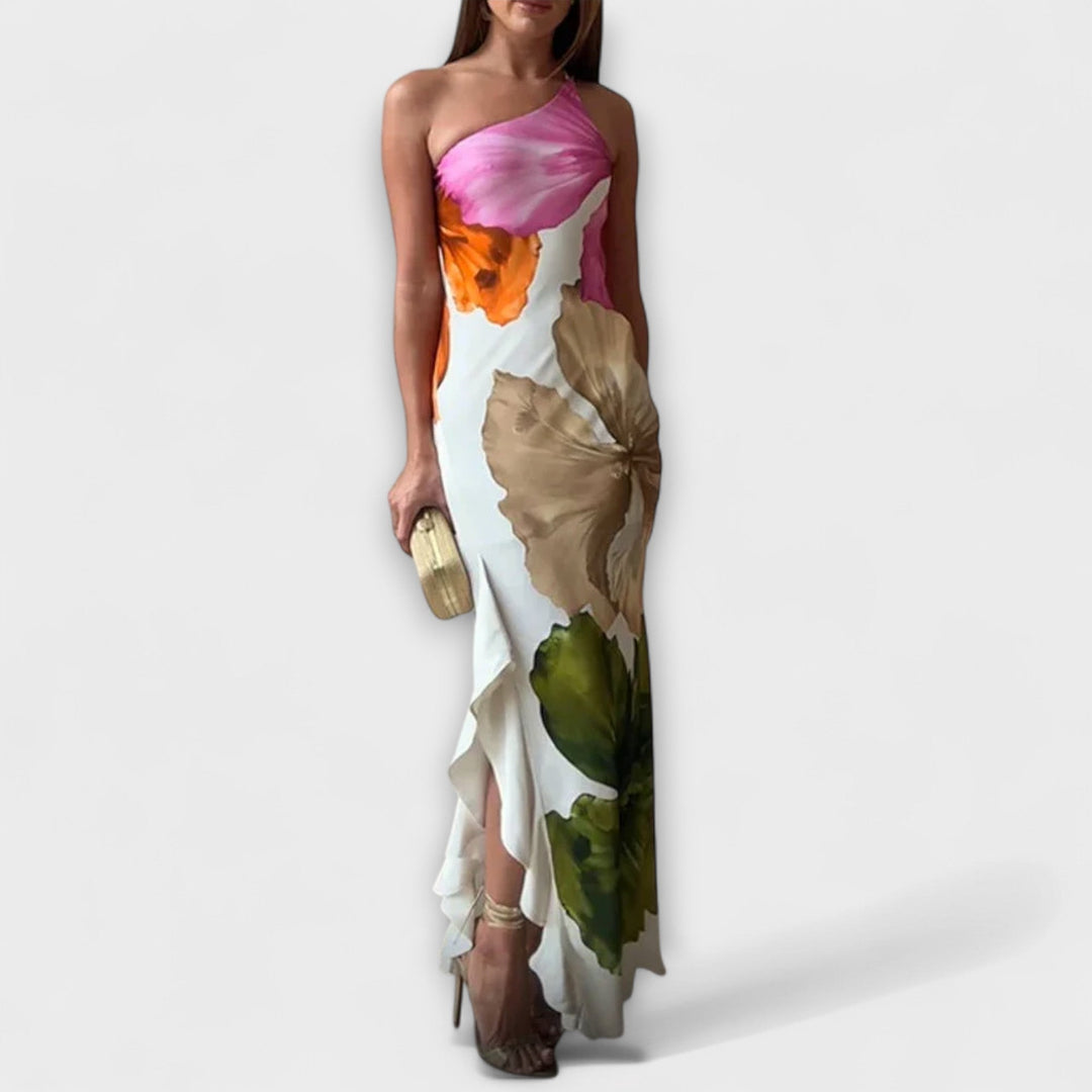 Eva | Vestido maxi con patchwork y pliegues