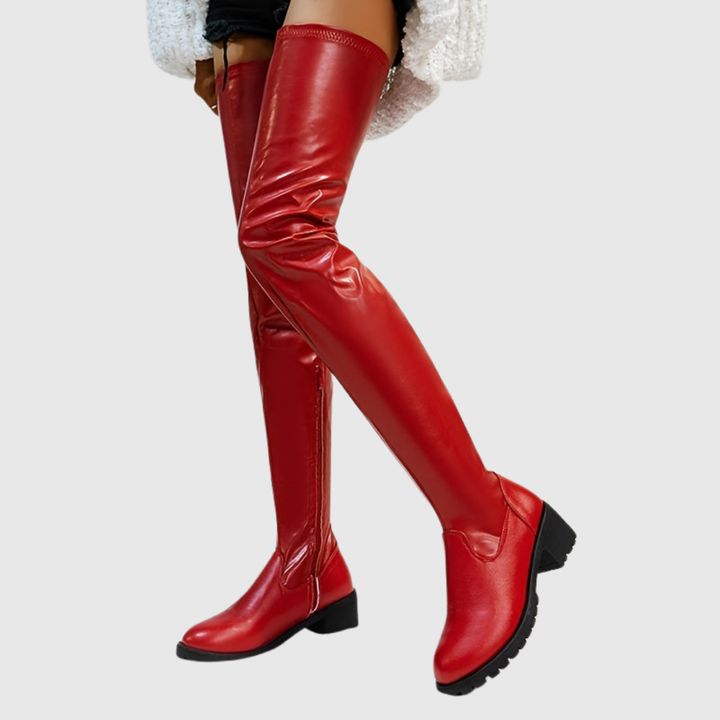 Sara | Botas mosqueteras de piel con tacón ancho