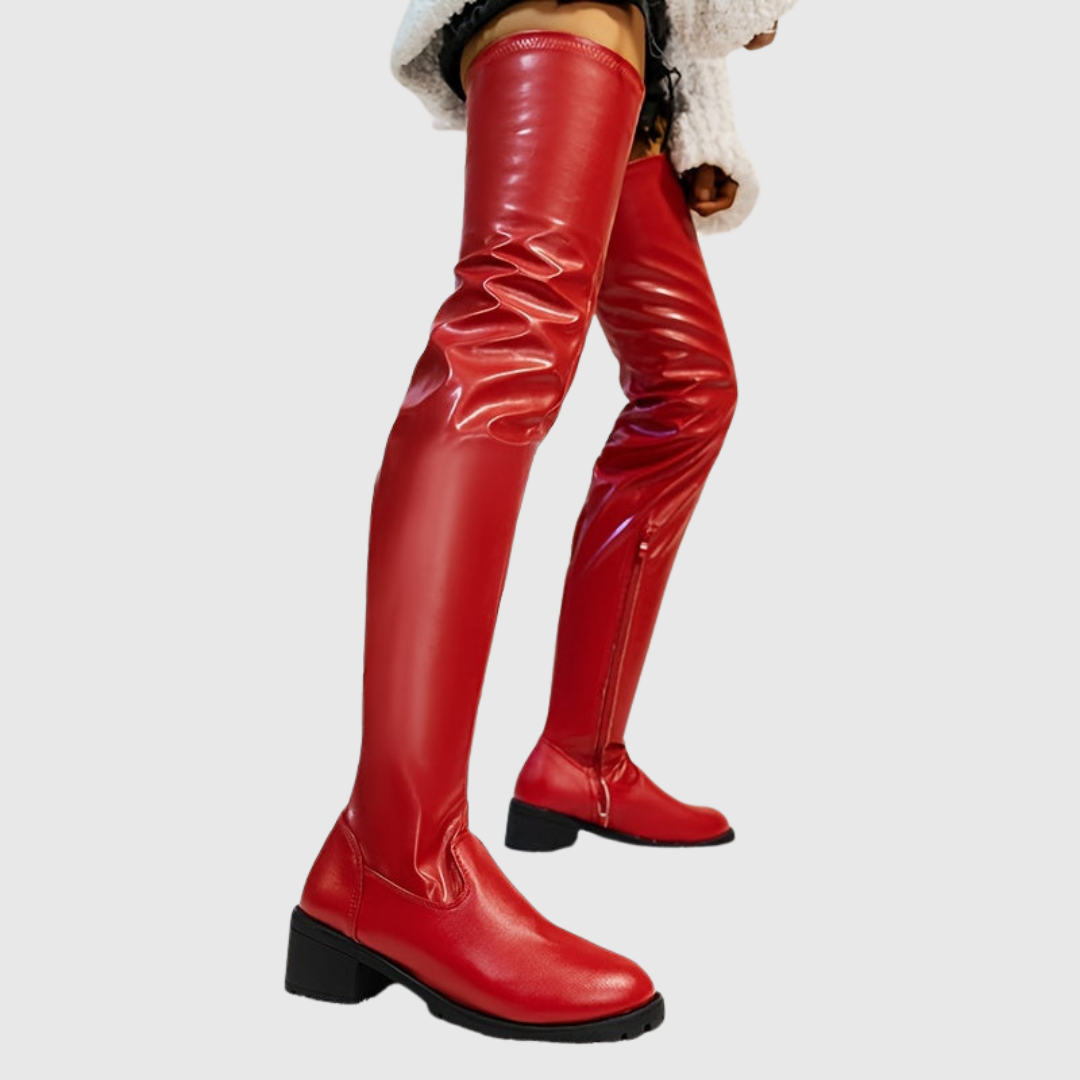 Sara | Botas mosqueteras de piel con tacón ancho