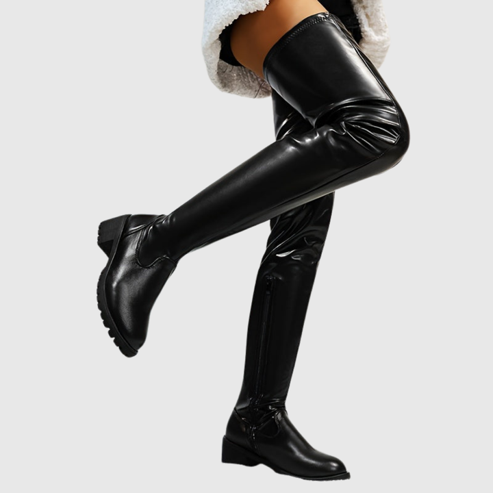 Sara | Botas mosqueteras de piel con tacón ancho