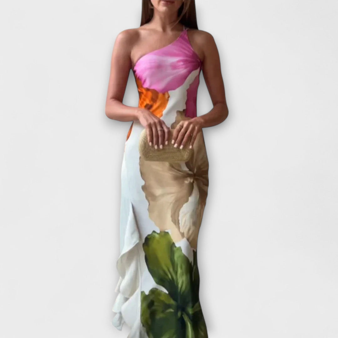 Eva | Vestido maxi con patchwork y pliegues