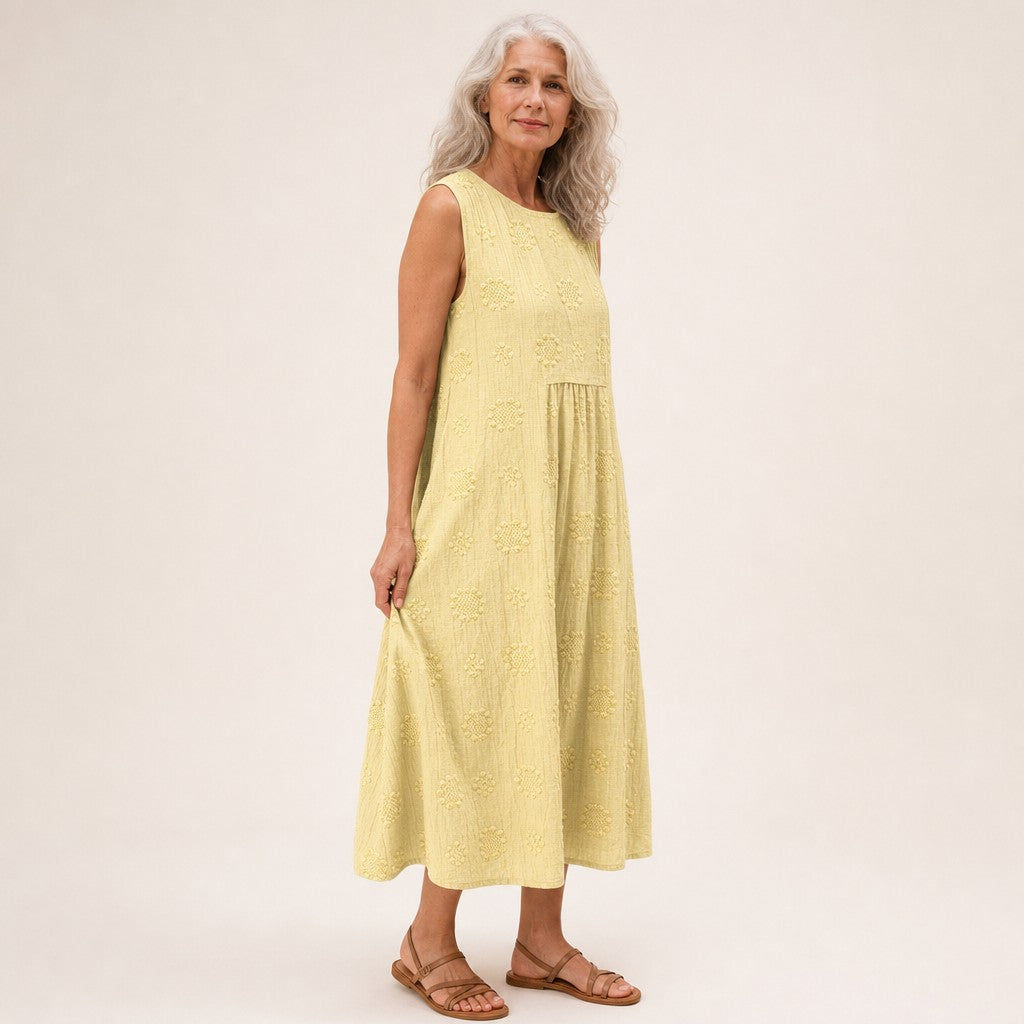 Candela | Vestido midi sin mangas en amarillo limón
