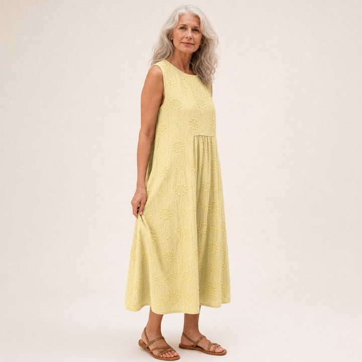 Candela | Vestido midi sin mangas en amarillo limón