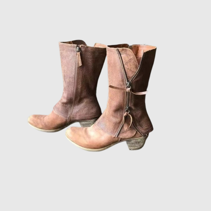 Tania | Botas de caña media de piel con cremalleras