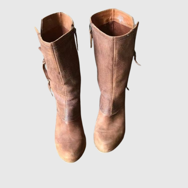 Tania | Botas de caña media de piel con cremalleras