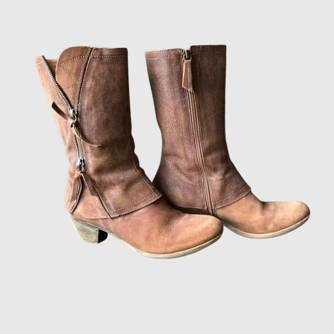 Tania | Botas de caña media de piel con cremalleras
