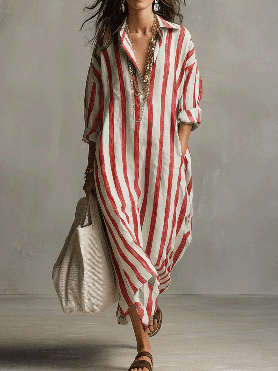 Pepa | Vestido camisero largo a rayas verticales
