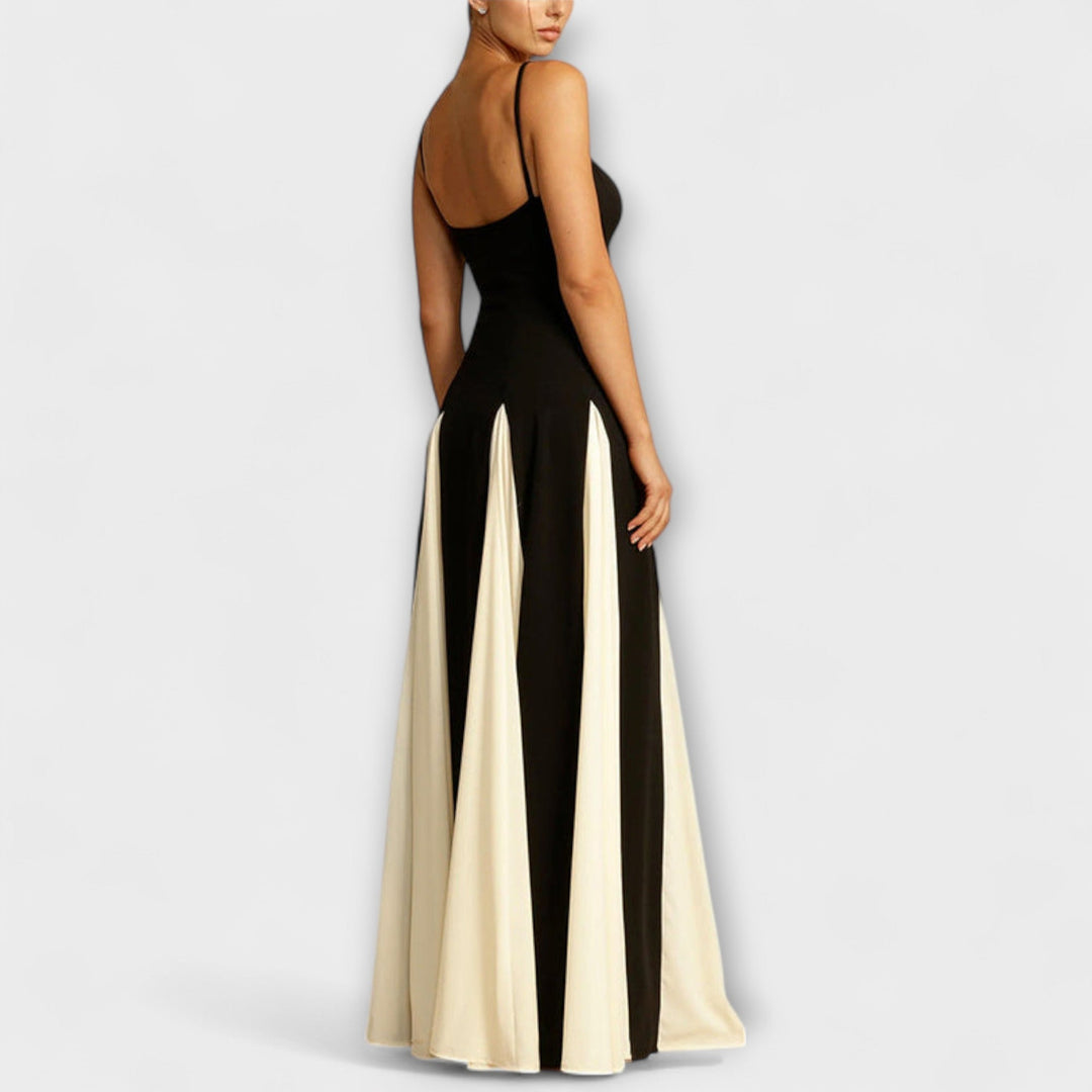Nuria | Vestido maxi en A con paneles de tul