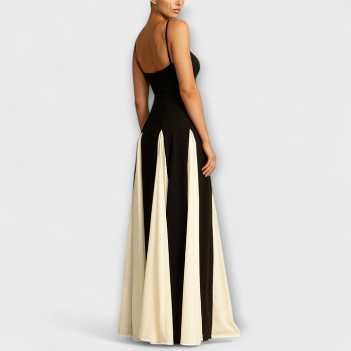 Nuria | Vestido maxi en A con paneles de tul