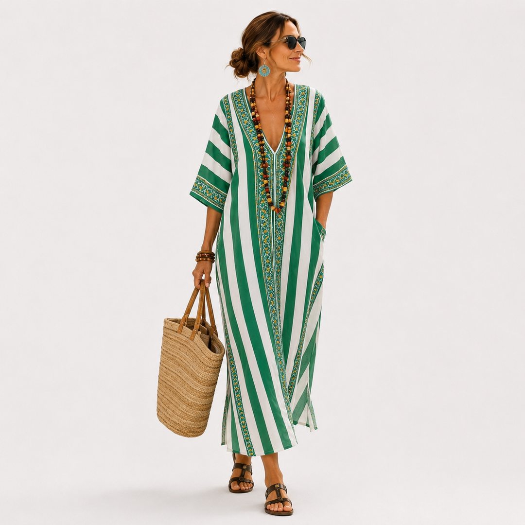 Clara | Caftán verde de rayas