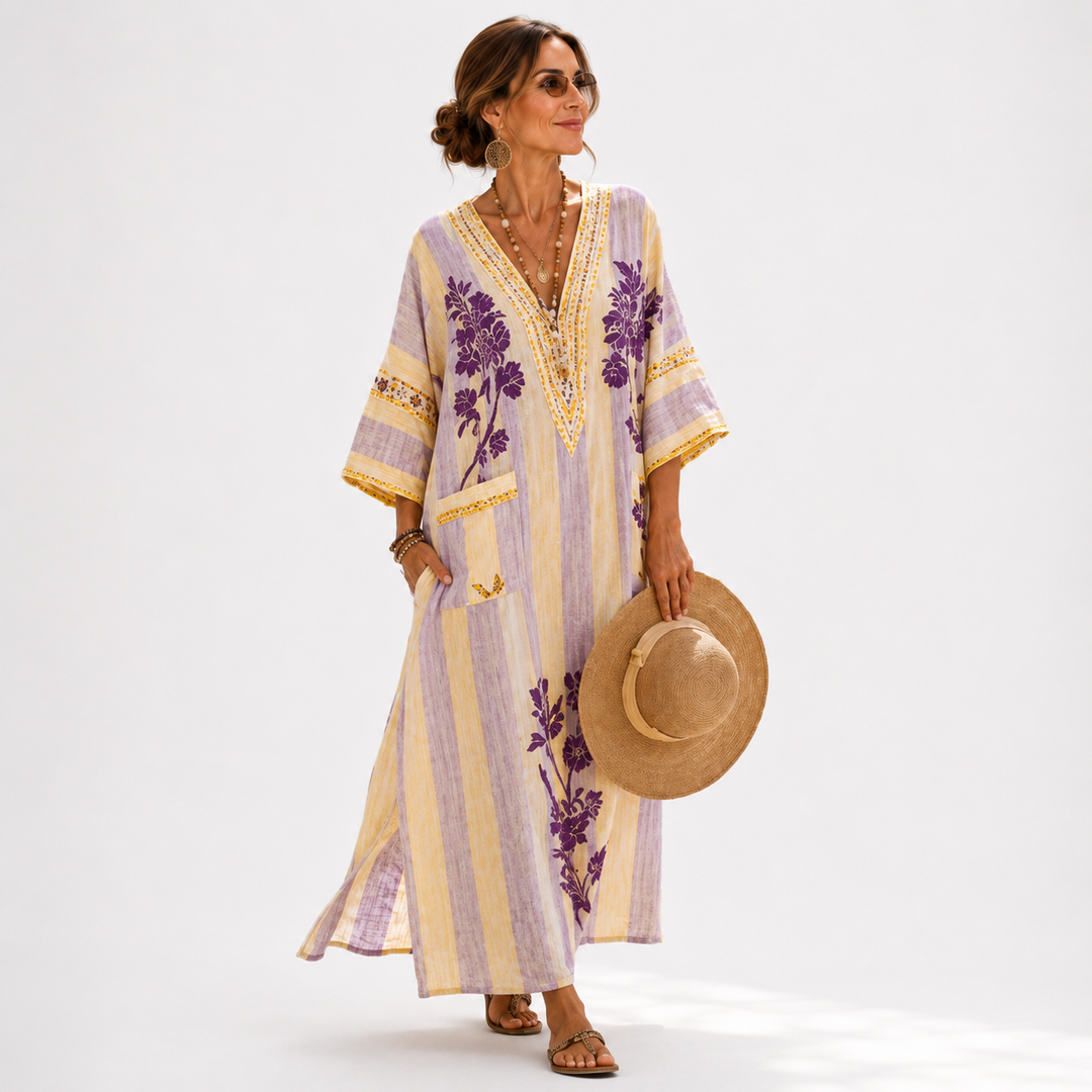 Amaya | Caftán lila con estampado floral