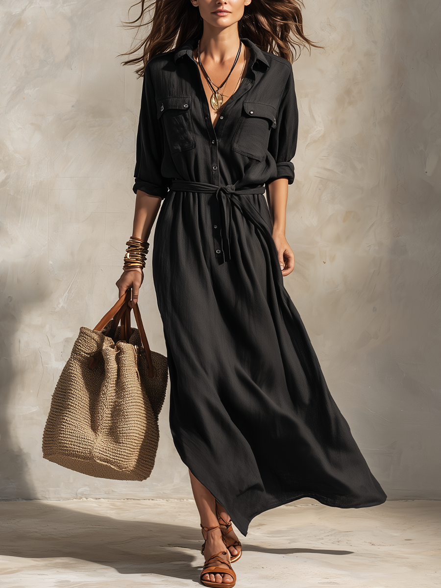 Carmela | Vestido camisero largo con cinturón