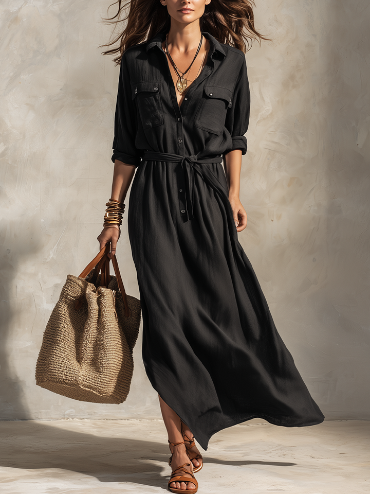 Carmela | Vestido camisero largo con cinturón