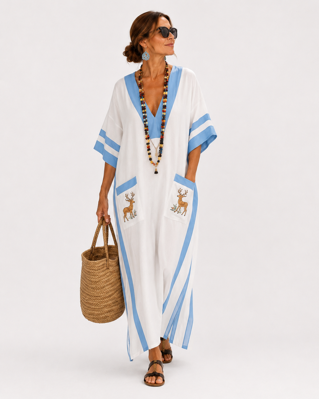 Marina | Caftán blanco de rayas azules