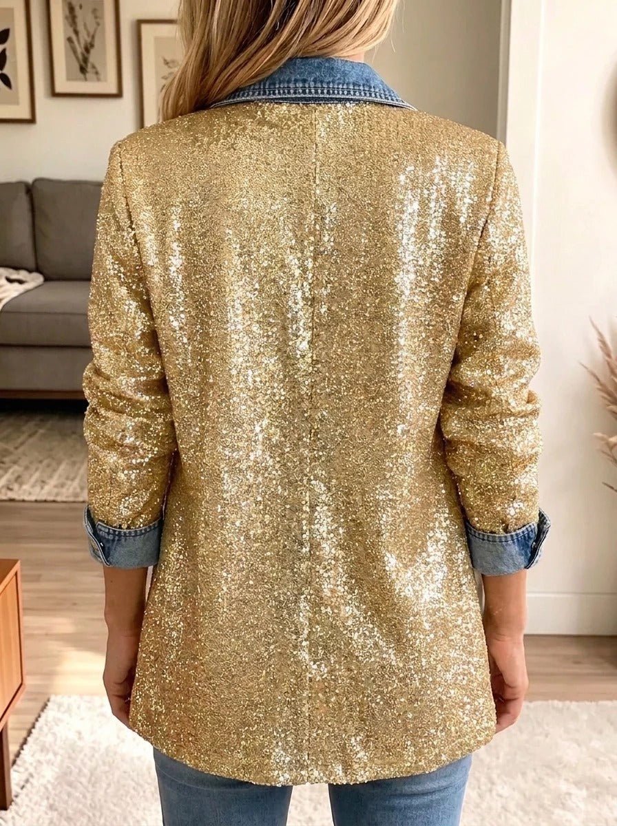 Aitana | Chaqueta vaquera con patchwork de purpurina dorada