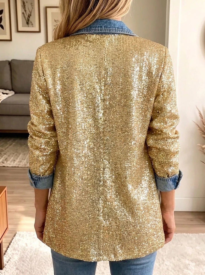 Aitana | Chaqueta vaquera con patchwork de purpurina dorada