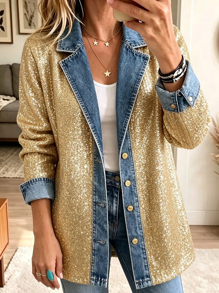 Aitana | Chaqueta vaquera con patchwork de purpurina dorada