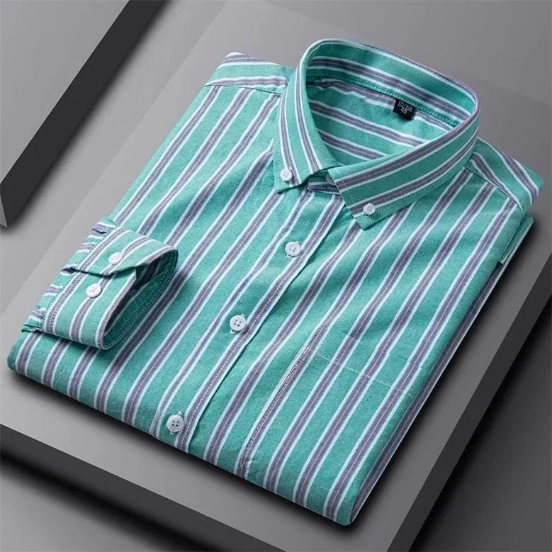 Alberto | Camisa verde de rayas multicolor