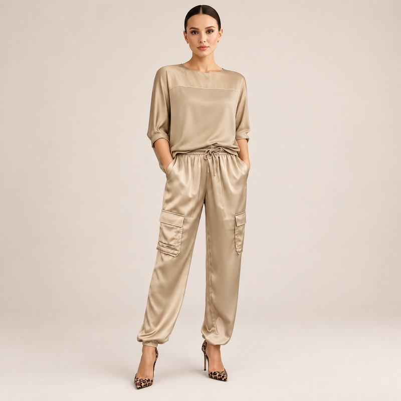 Alicia | Conjunto satinado estilo cargo