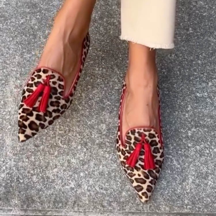 Alicia | Mocasines de punta con estampado gráfico y borlas