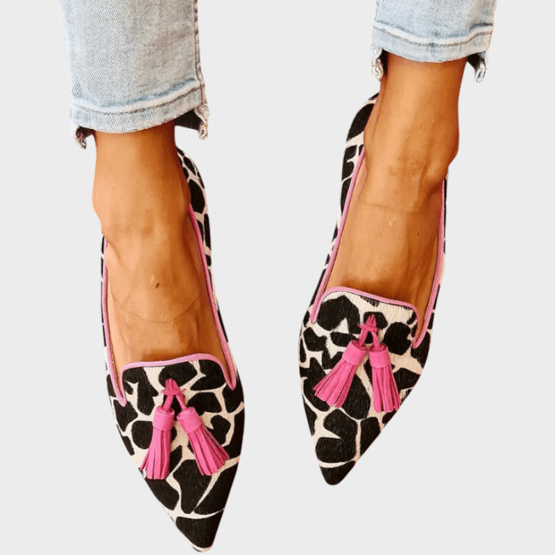 Alicia | Mocasines de punta con estampado gráfico y borlas