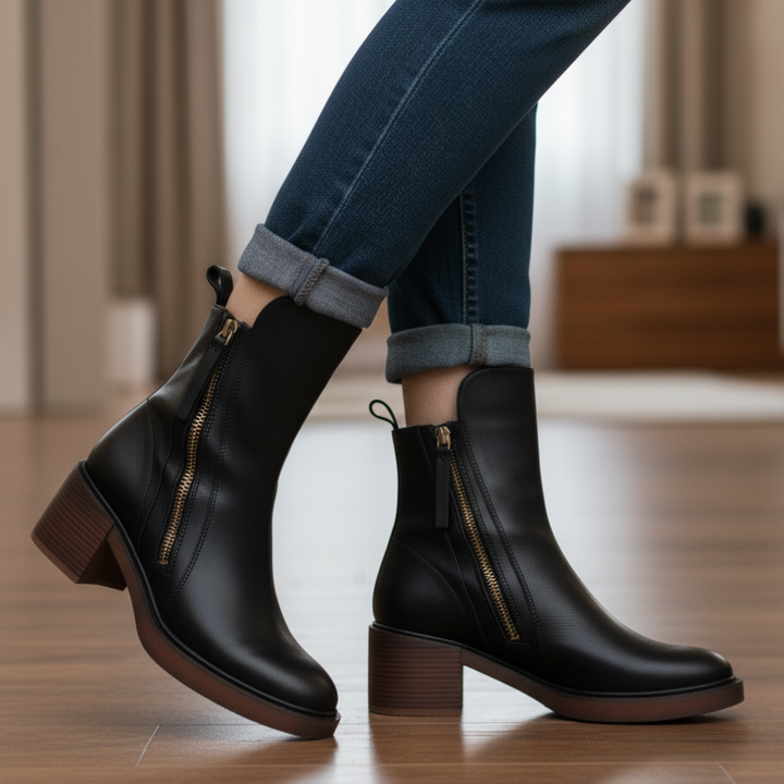 Amalia | Botas de piel con tacón cuadrado