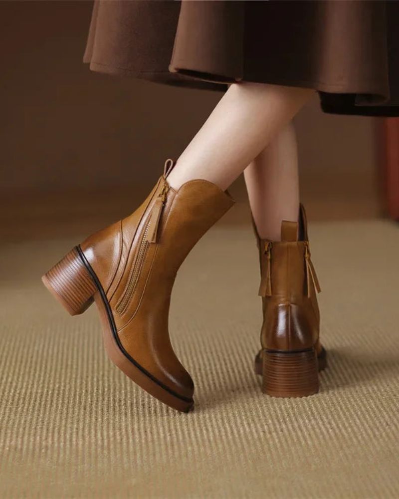 Amalia | Botas de piel con tacón cuadrado