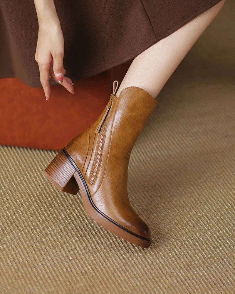 Amalia | Botas de piel con tacón cuadrado