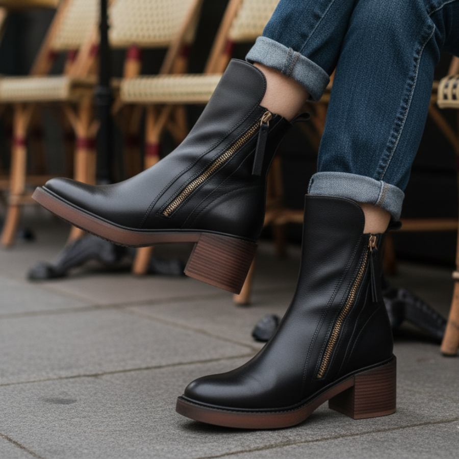 Amalia | Botas de piel con tacón cuadrado
