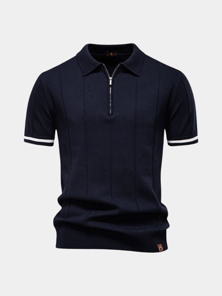 Amancio | Polo de punto camel con cuello de cremallera
