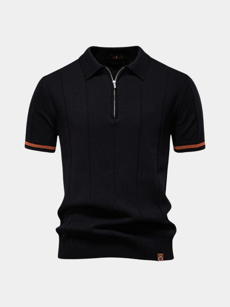 Amancio | Polo de punto camel con cuello de cremallera