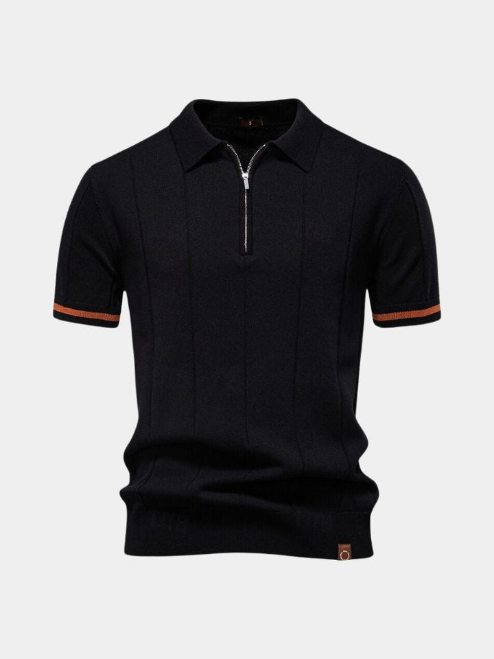 Amancio | Polo de punto camel con cuello de cremallera