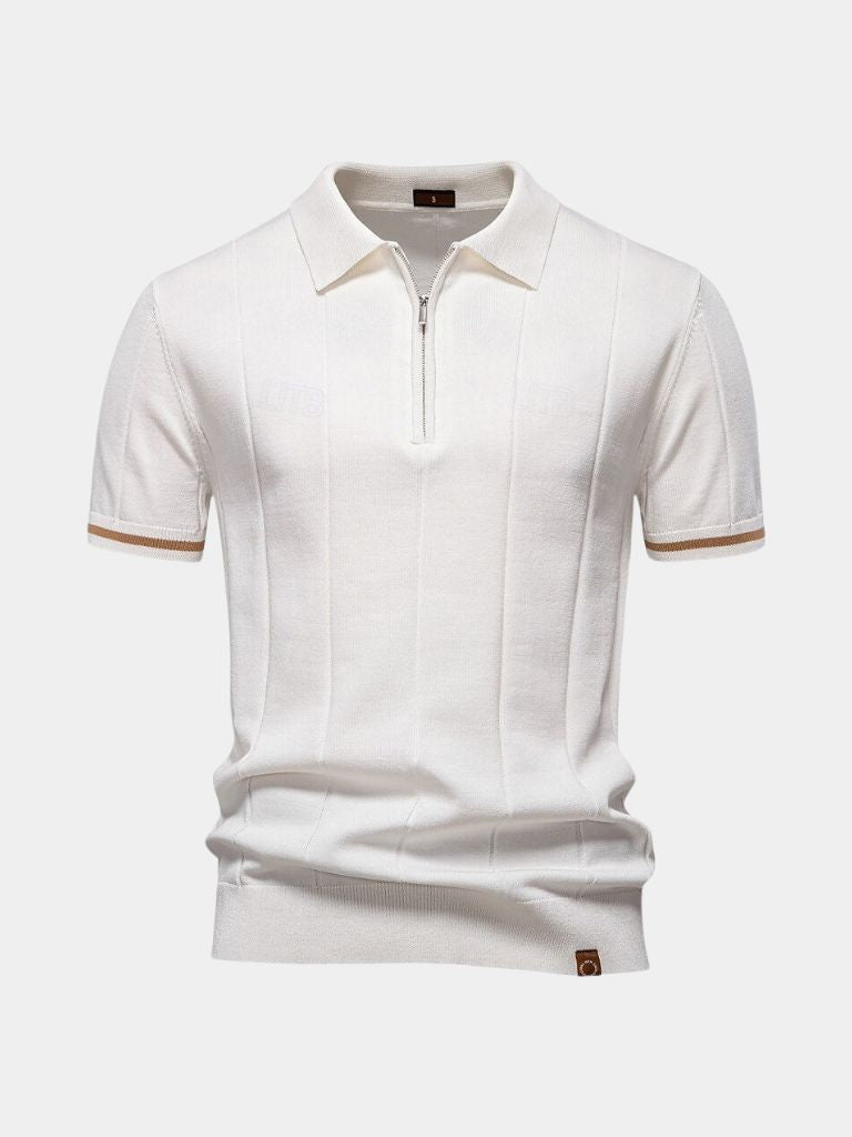 Amancio | Polo de punto camel con cuello de cremallera