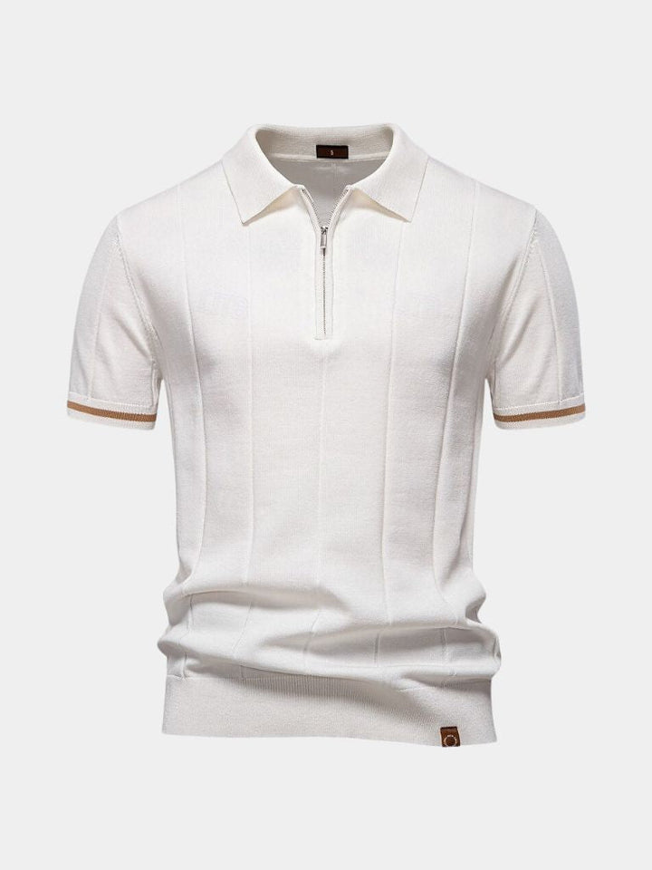 Amancio | Polo de punto camel con cuello de cremallera