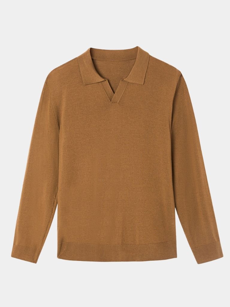 Amando | Polo marrón de manga larga con cuello abierto